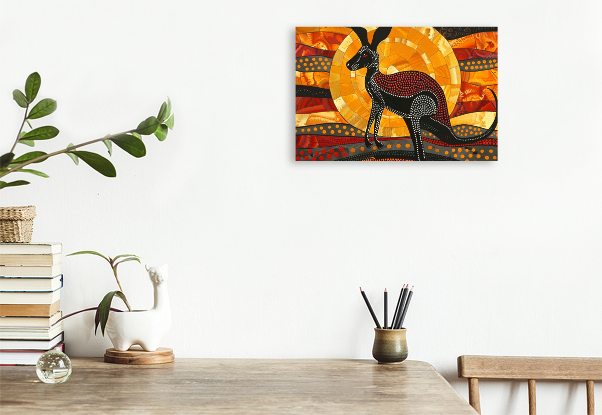 CALVENDO Puzzle 'Känguru Im Sonnenuntergang' – 1000 Teile Im Aboriginal-Stil, Premium Qualität