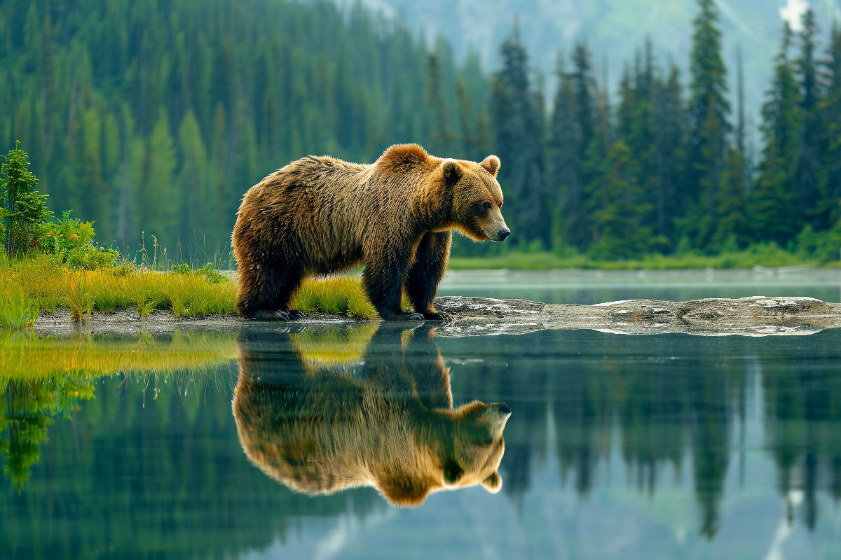 Morgenstimmung - Bär spiegelt sich im See