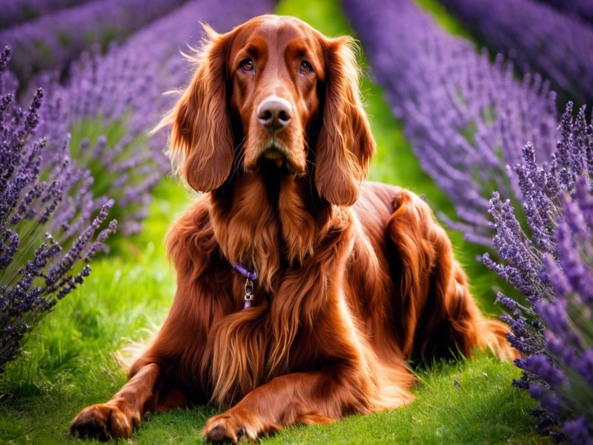 Irish Setter im Lavendelfeld