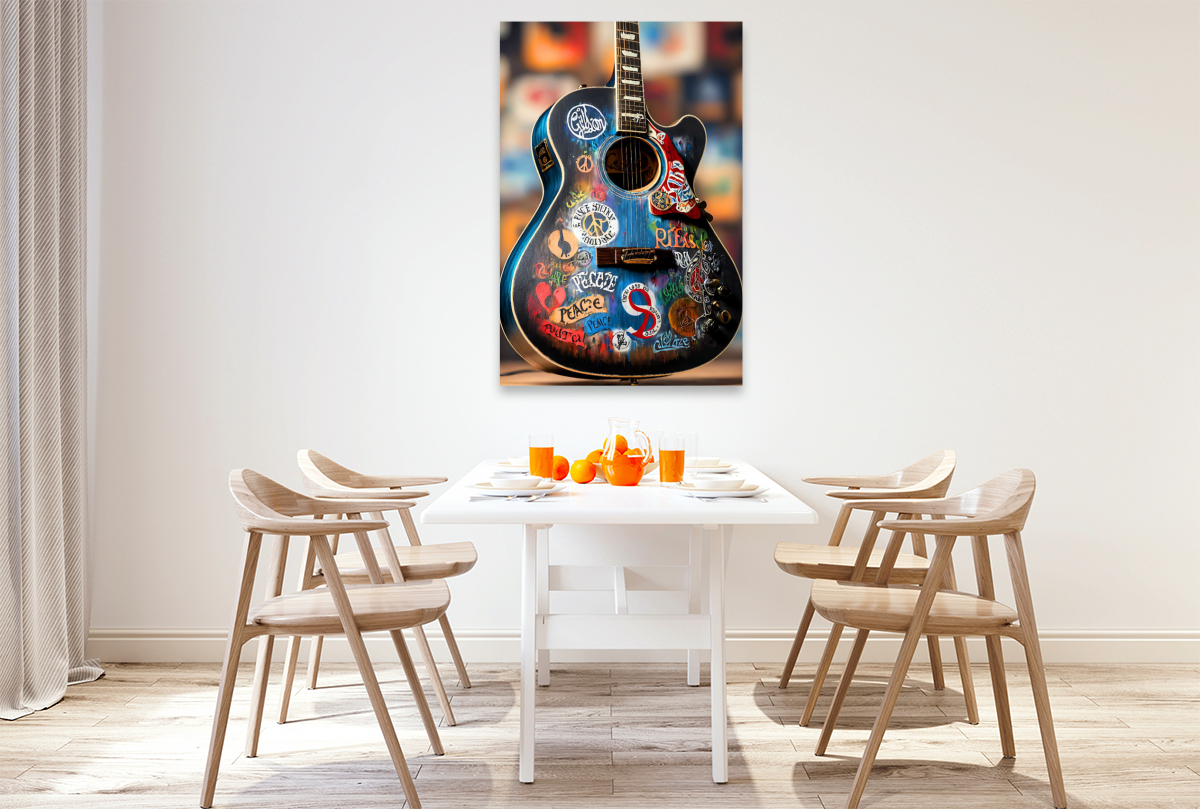 Love and Peace - kunstvoll bemalte akustische Gitarre