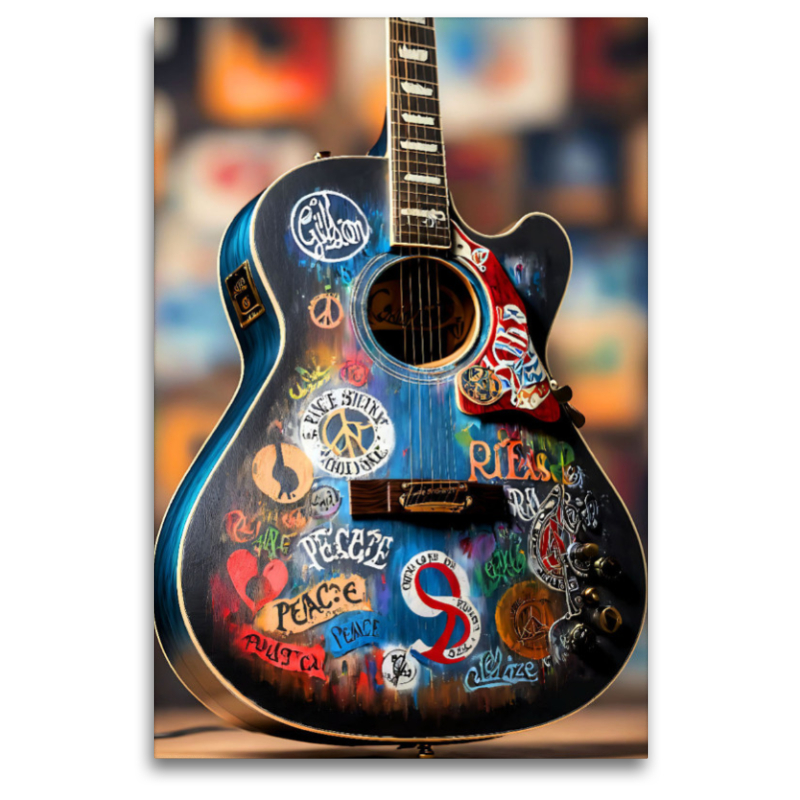 Love and Peace - kunstvoll bemalte akustische Gitarre