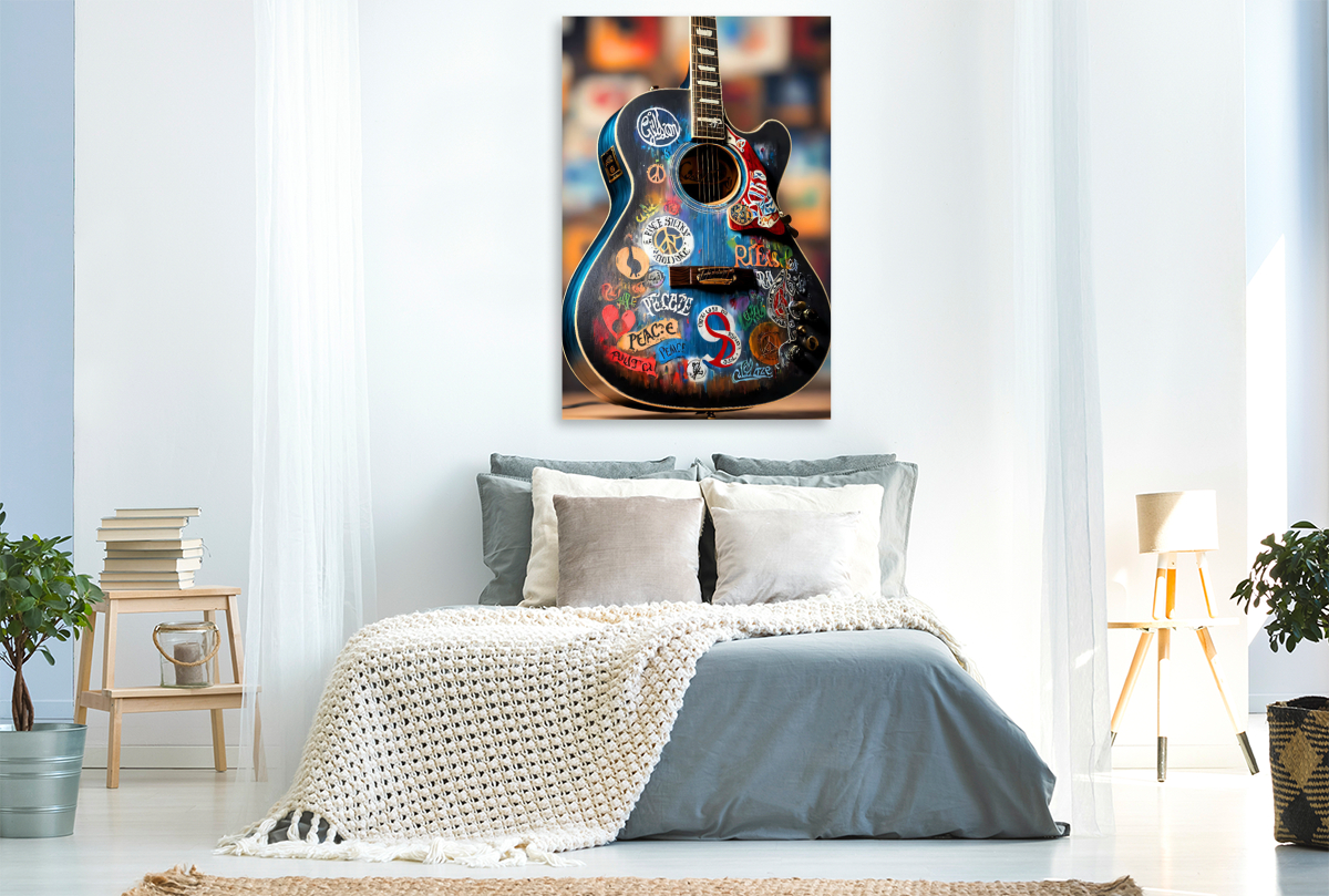 Love and Peace - kunstvoll bemalte akustische Gitarre