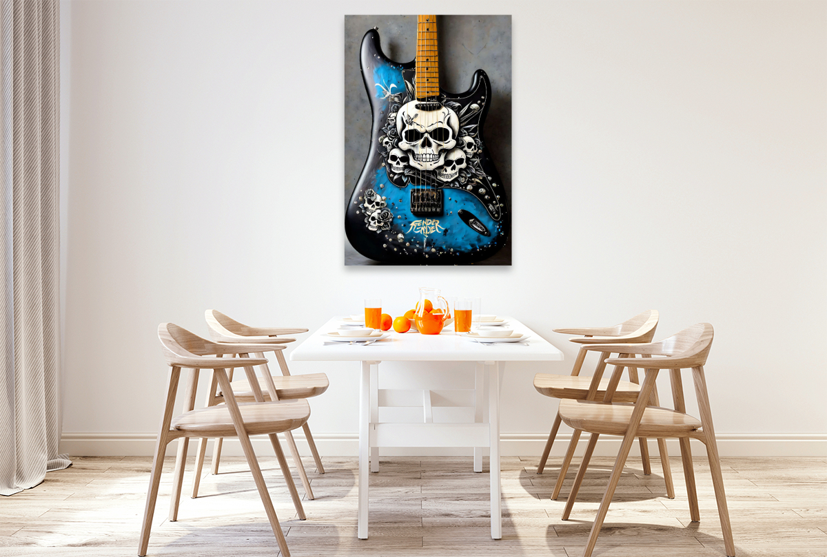 Laughing Skulls - mit Totenköpfen bemalte Gitarre