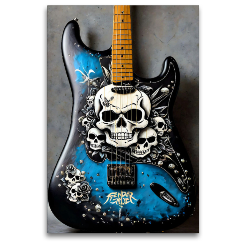 Laughing Skulls - mit Totenköpfen bemalte Gitarre