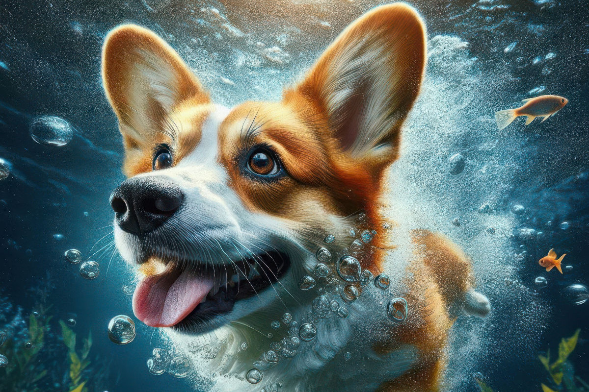 Welsh Corgi Pembroke unter Wasser