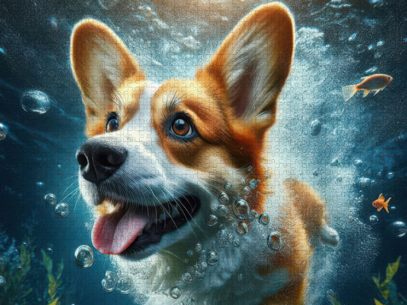 Welsh Corgi Pembroke unter Wasser