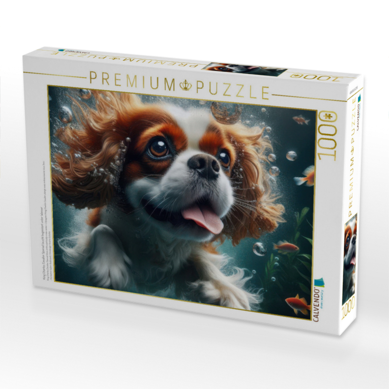 King Charles Cavalier Spaniel taucht begeistert unter Wasser