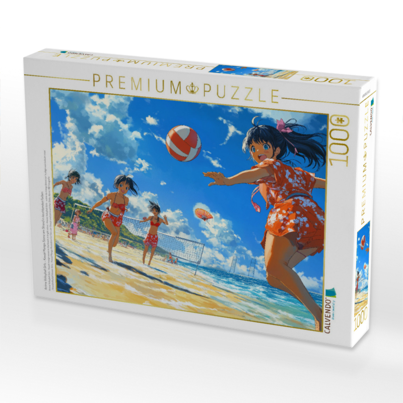 Anime Volleyball Girls – Kawaii Manga-Szene am Strand in leuchtenden Farben