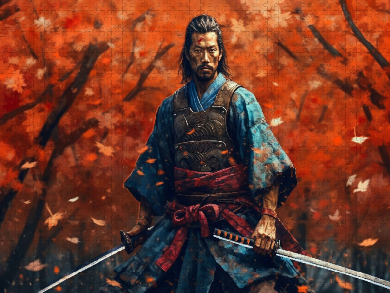 Bereit zum Kampf - Samurai im Herbstwald