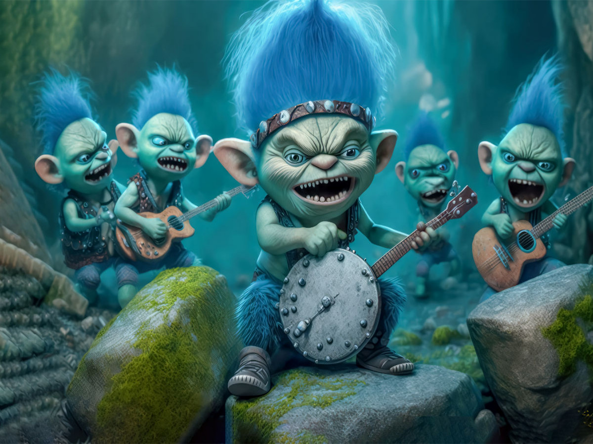 Group of trolls with blue hair