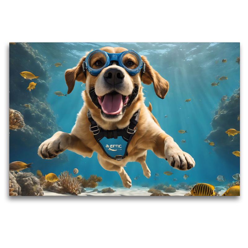 Tauchender Hund mit Schwimmbrille