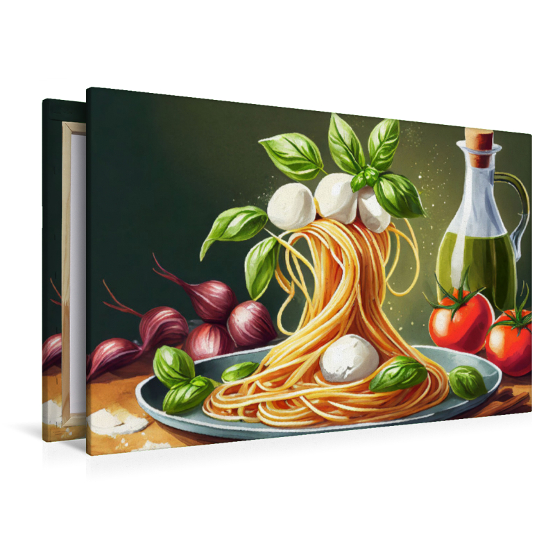 Spaghetti Turm mit Mozzarella Tomaten und Basilikum