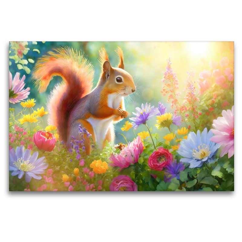 Joy of life in the sea of ​​flowers: The lively squirrel in the garden