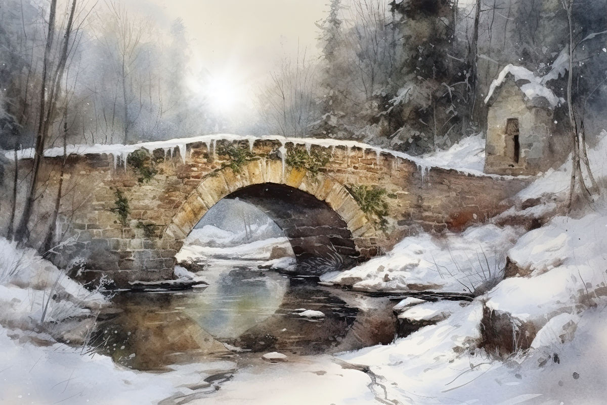 Steinbrücke im Winter