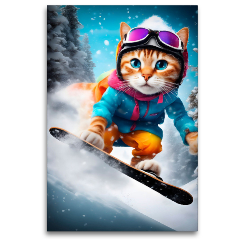 Katze beim Outdoorsport - Snowboard fahren