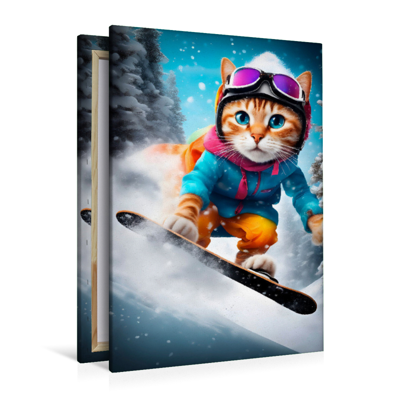 Katze beim Outdoorsport - Snowboard fahren