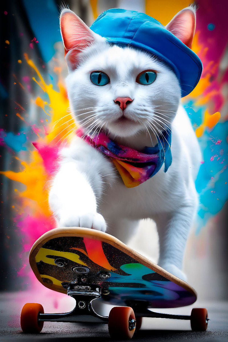 Katze beim Outdoorsport - Skateboard fahren