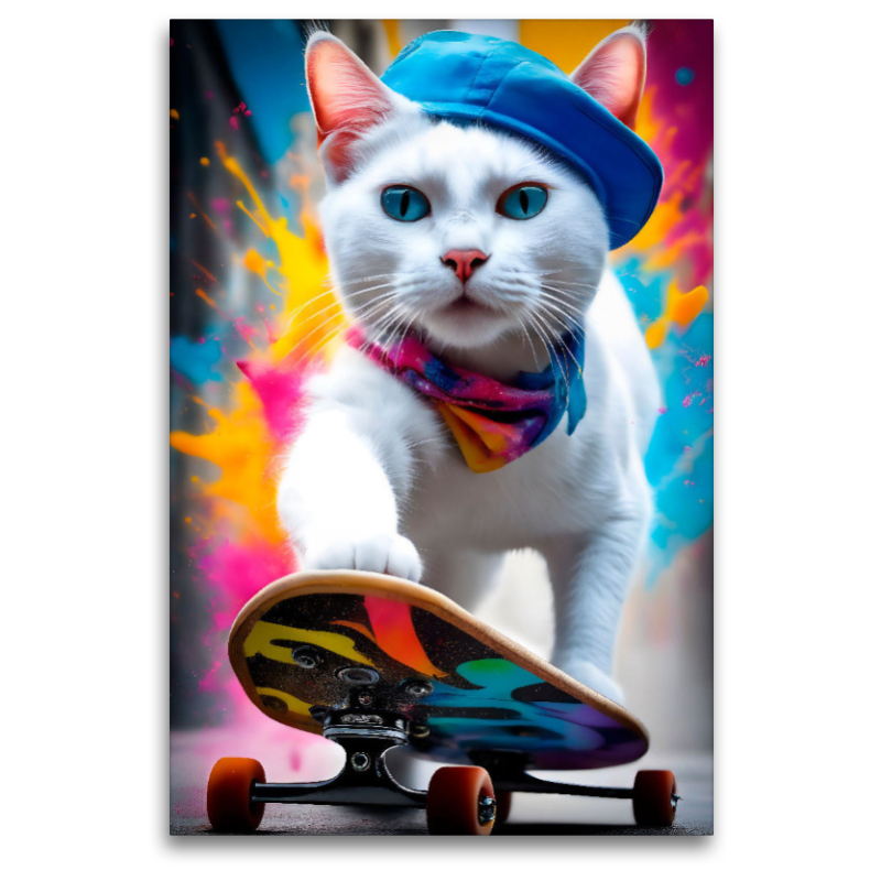 Katze beim Outdoorsport - Skateboard fahren