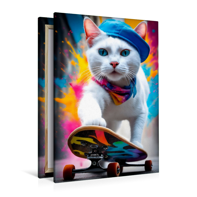 Katze beim Outdoorsport - Skateboard fahren