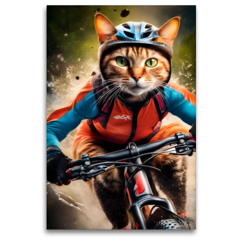 Katze beim Outdoorsport – Mountainbiken