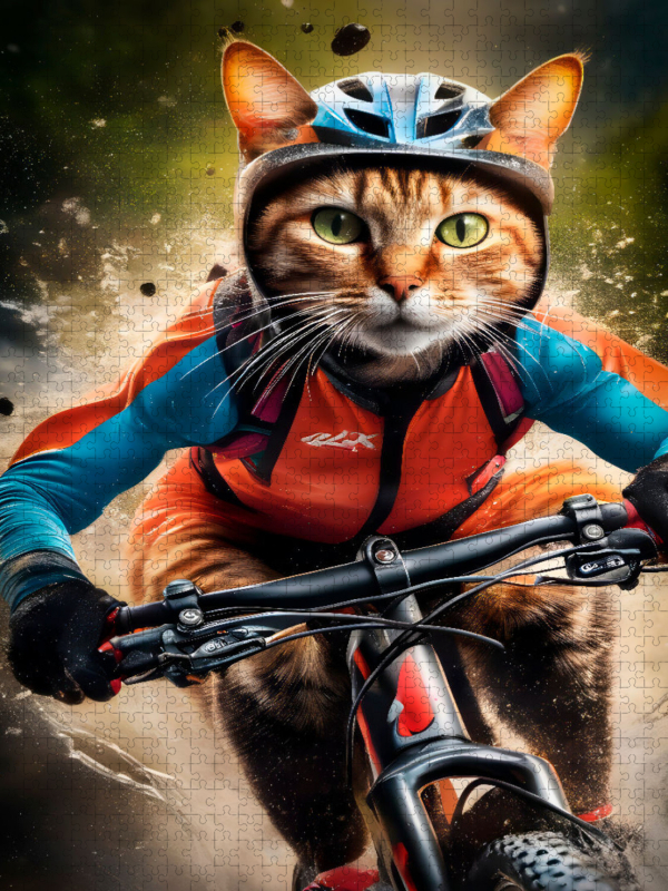 Katze beim Outdoorsport – Mountainbiken