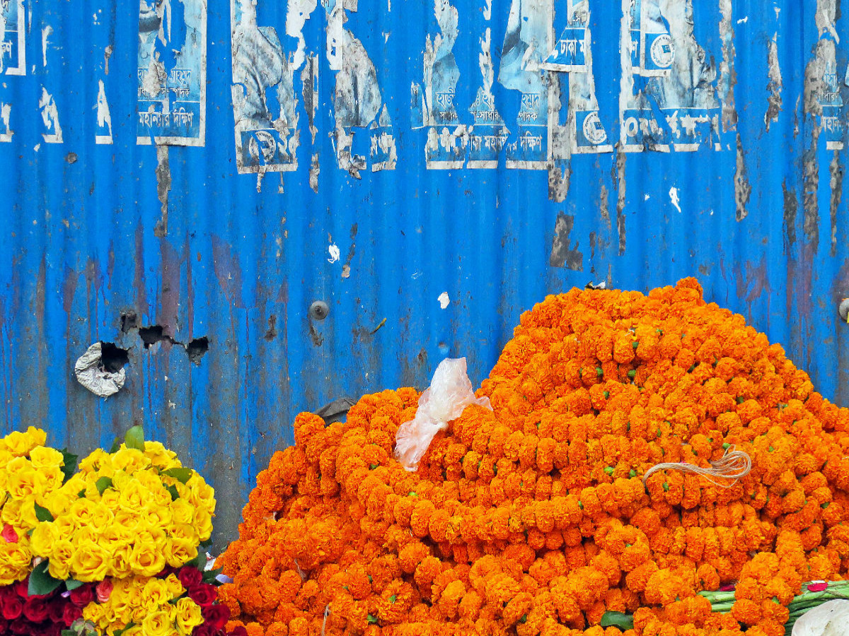 Blaue Wand auf dem Blumenmarkt