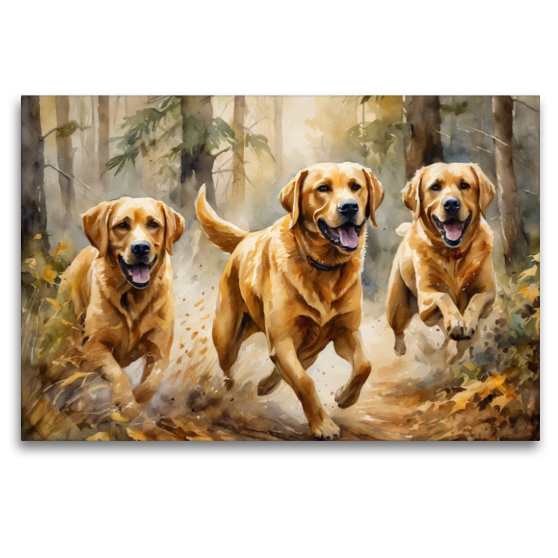 Labrador Retriever galoppieren durch den Wald