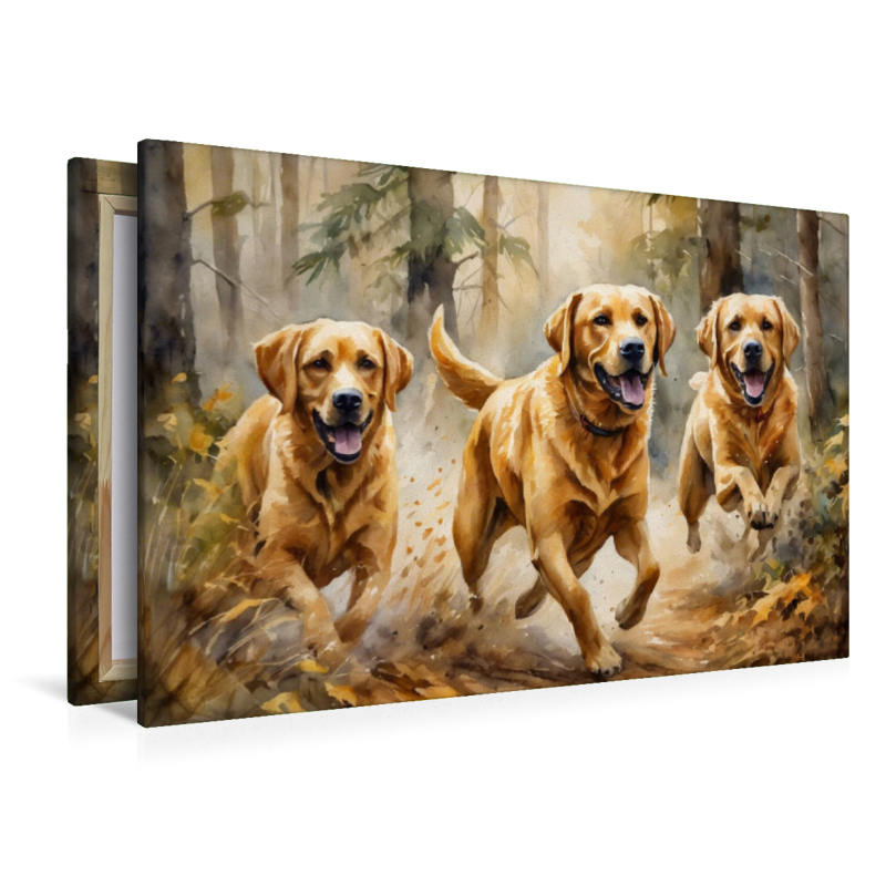 Labrador Retriever galoppieren durch den Wald