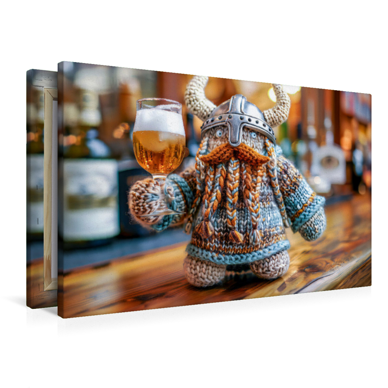 Wikinger Einherjer mit einem Glas Bier. Gehäkelt.