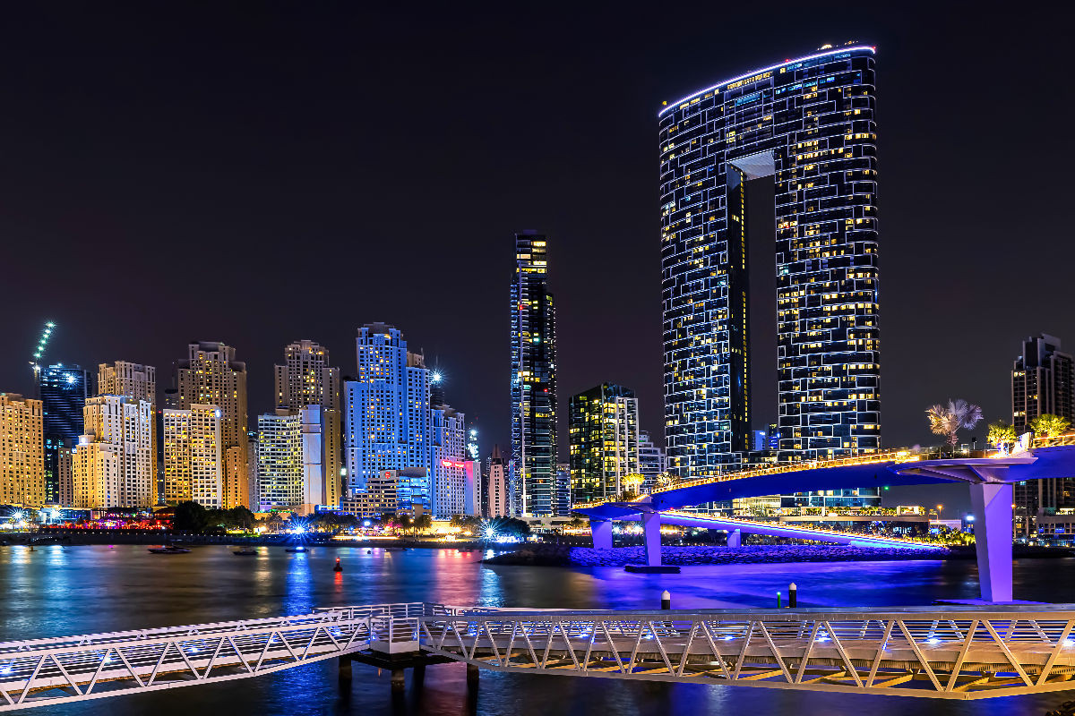 Blick von Bluewaters Island auf Dubai