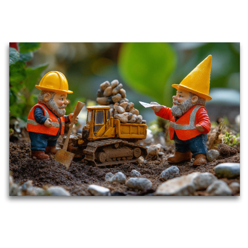 Die Bauarbeiter Gartenzwerge bei der Arbeit