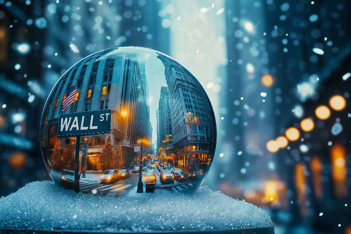 Wall Street in der Schneekugel – Finanzwelt im winterlichen Glanz