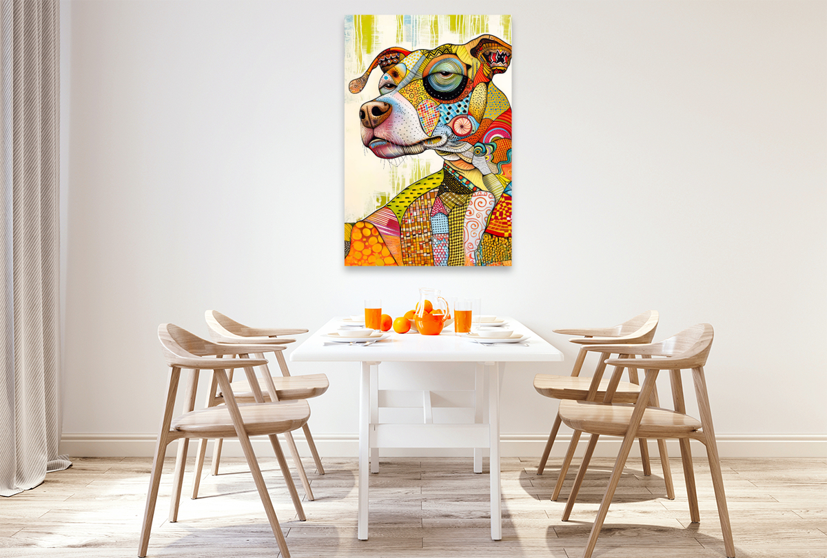 Blumenfellnase mit buntem Pop-Art Hundegesicht