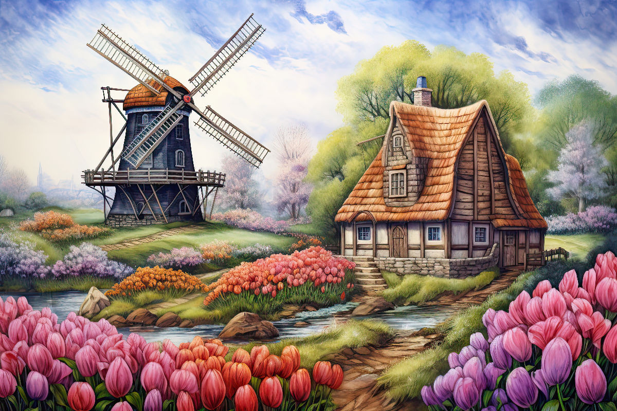 Windmühle und Tulpenpracht