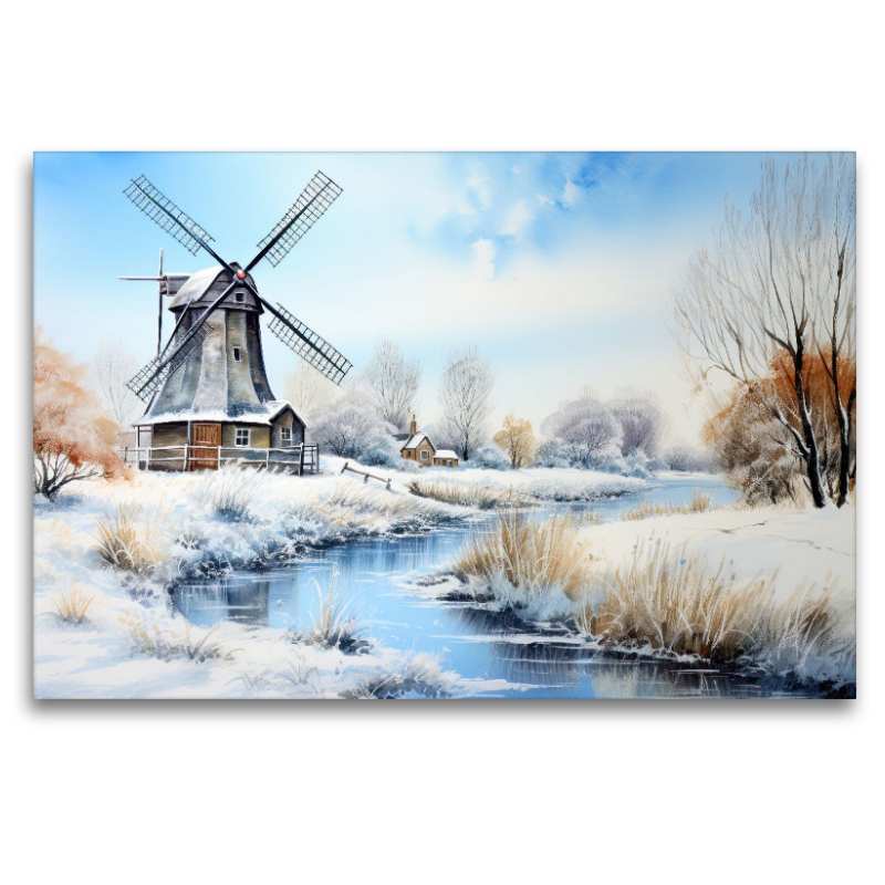 Winterliche Landschaft mit Windmühle