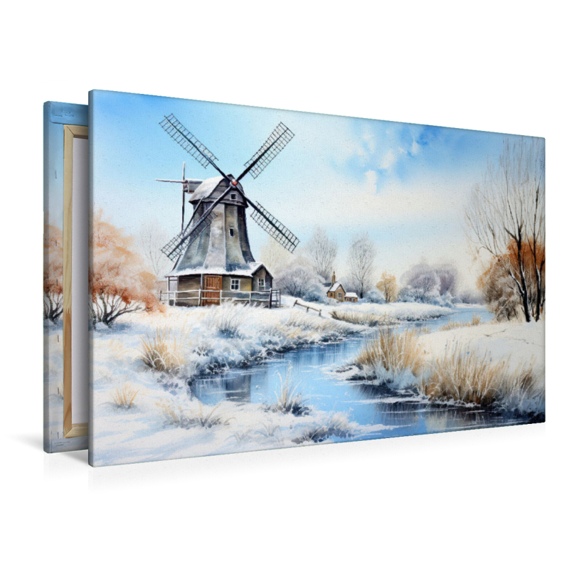 Winterliche Landschaft mit Windmühle