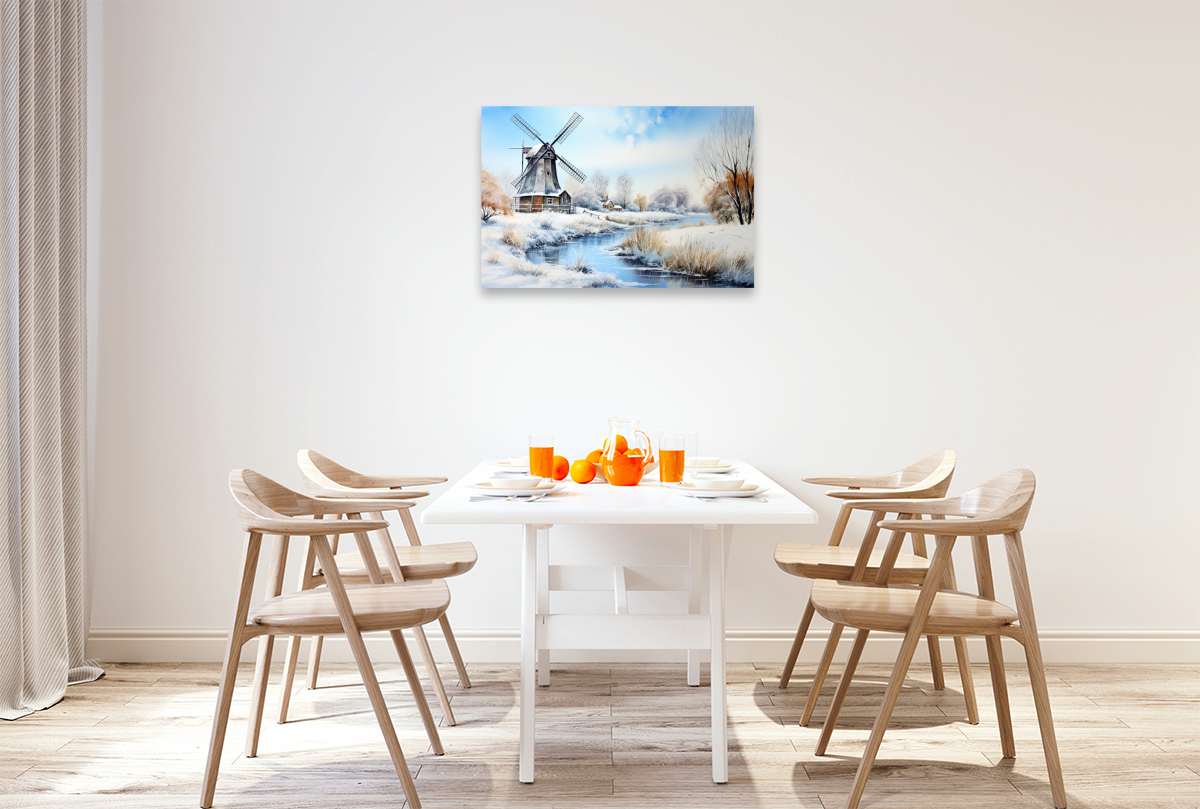 Winterliche Landschaft mit Windmühle