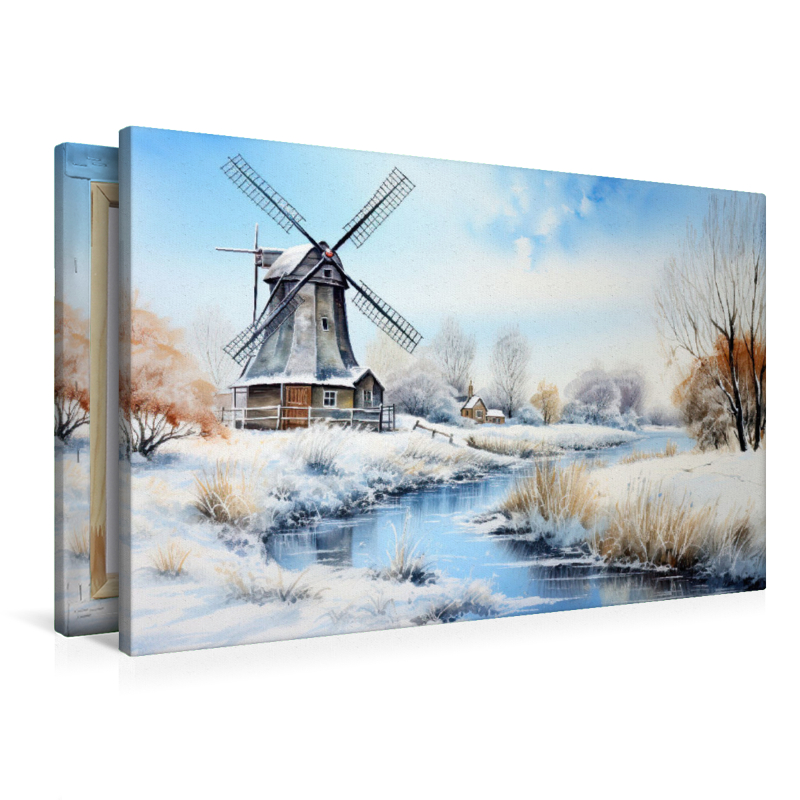 Winterliche Landschaft mit Windmühle