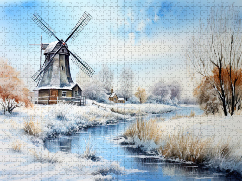 Winterliche Landschaft mit Windmühle