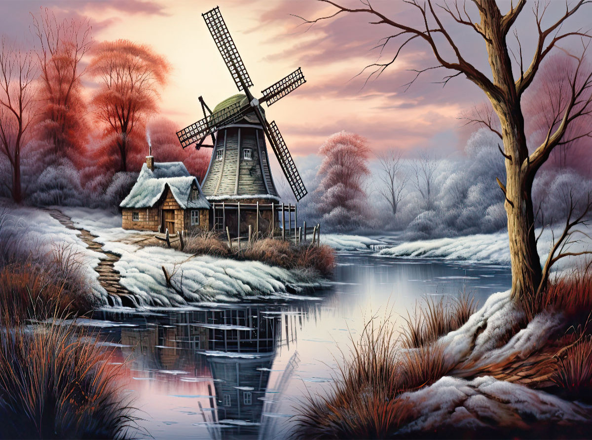 Windmühle im ersten Frost