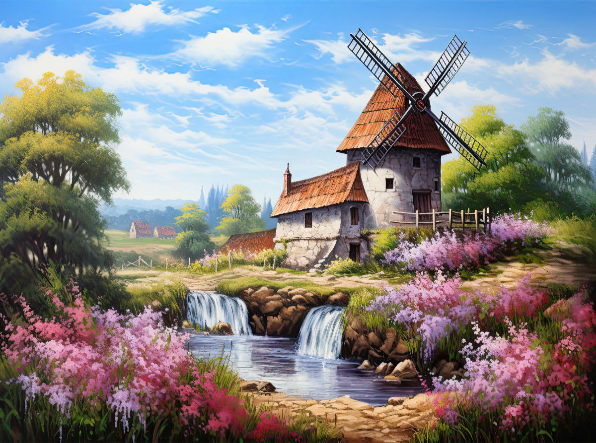 Windmühle im Frühling