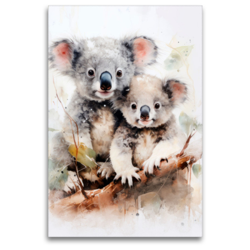 Knuddelige Koalafamilie in Acrylfarbe