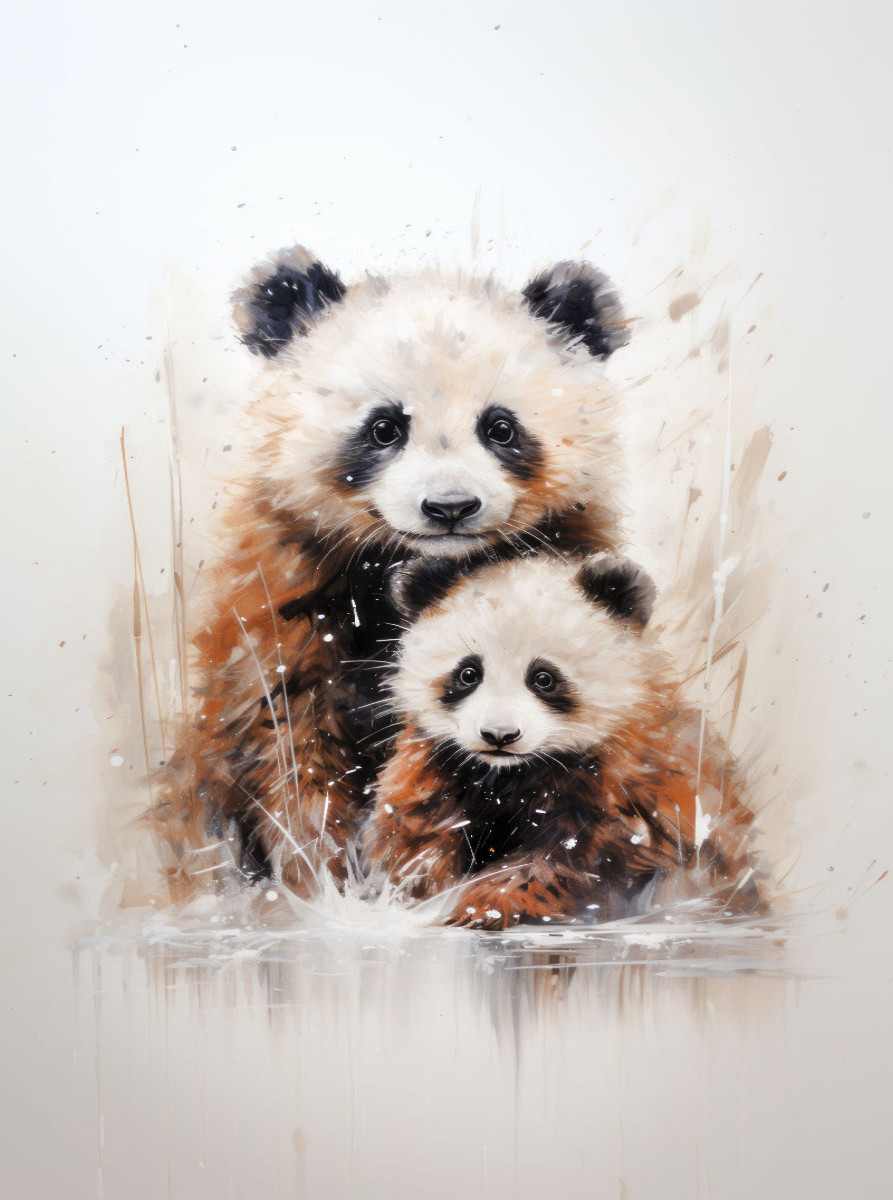 Knuddelige Pandarfamilie in Acrylfarbe