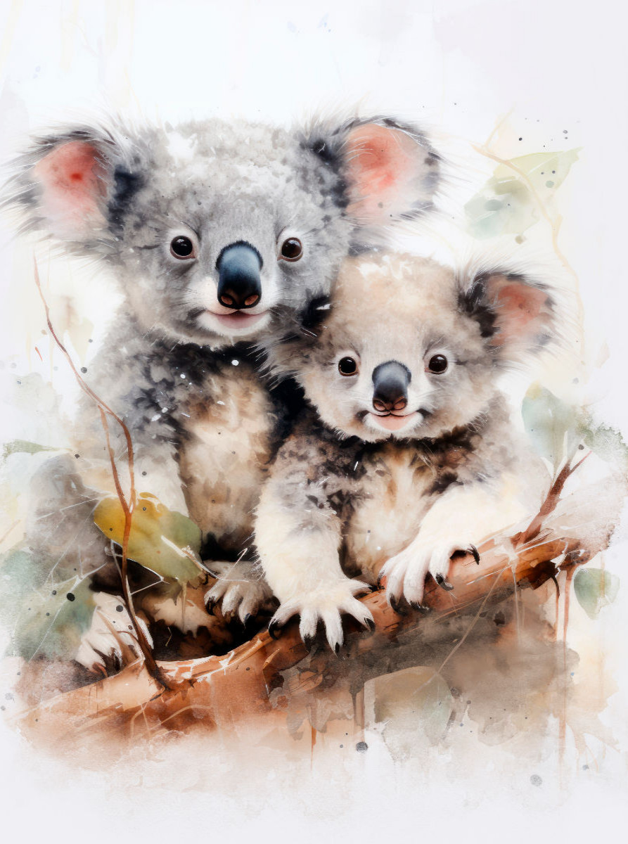 Knuddelige Koalafamilie in Acrylfarbe