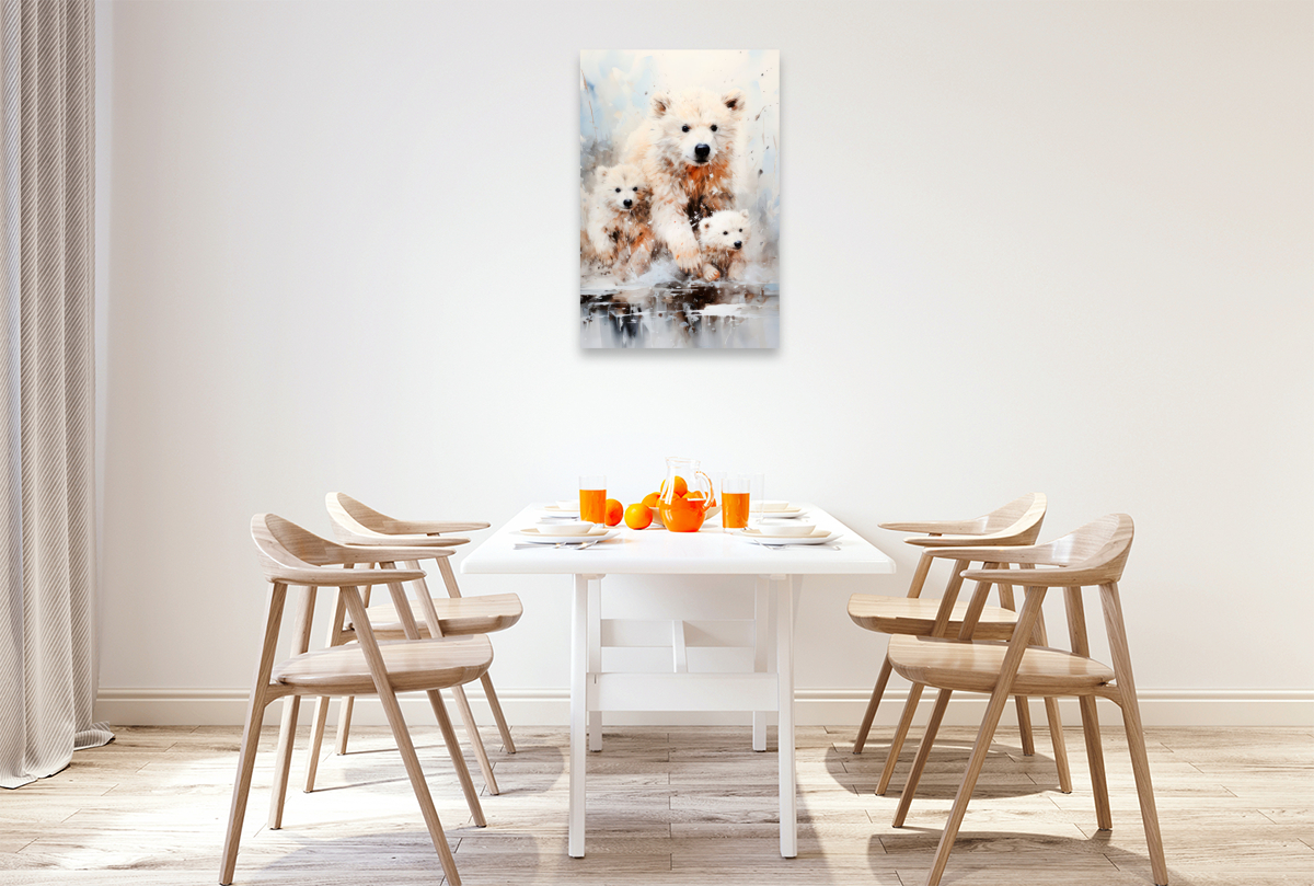 Majestätische Eisbärfamilie in Acrylfarbe