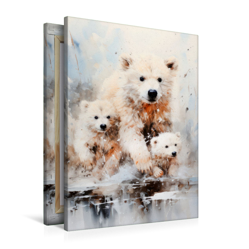 Majestätische Eisbärfamilie in Acrylfarbe