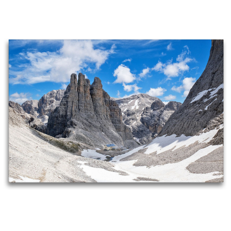 Blick auf die Vajolet-Türme (2790 - 2821 m), eine bizarre Felsformation im Zentrum der Rosengartengruppe.