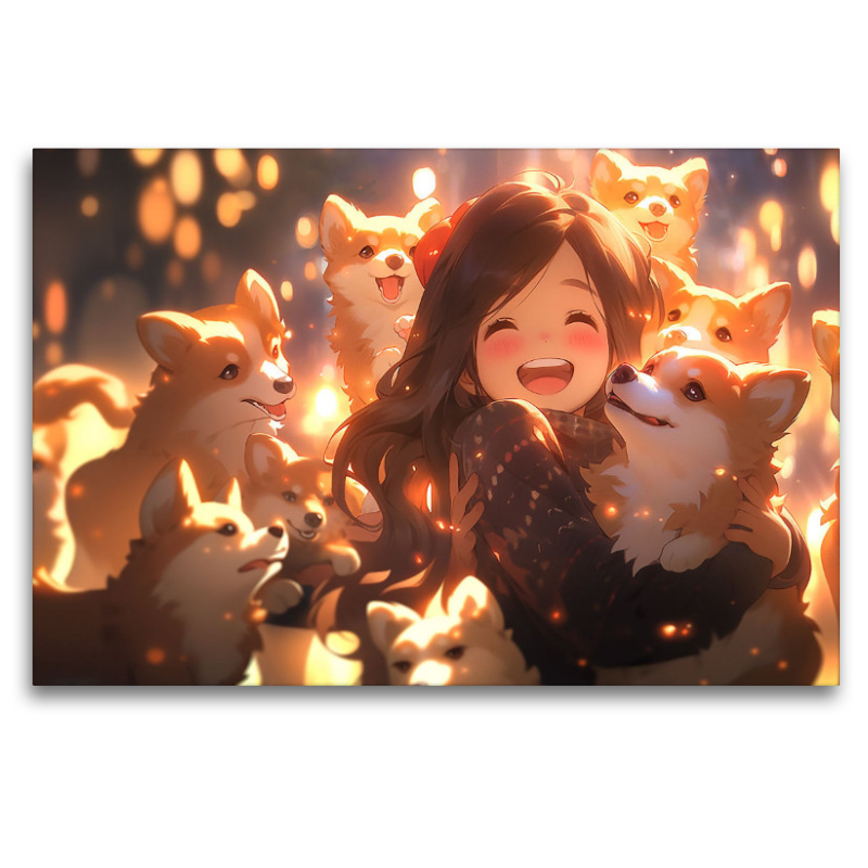 Manga Illustration - Mädchen mit Hunde Welpen