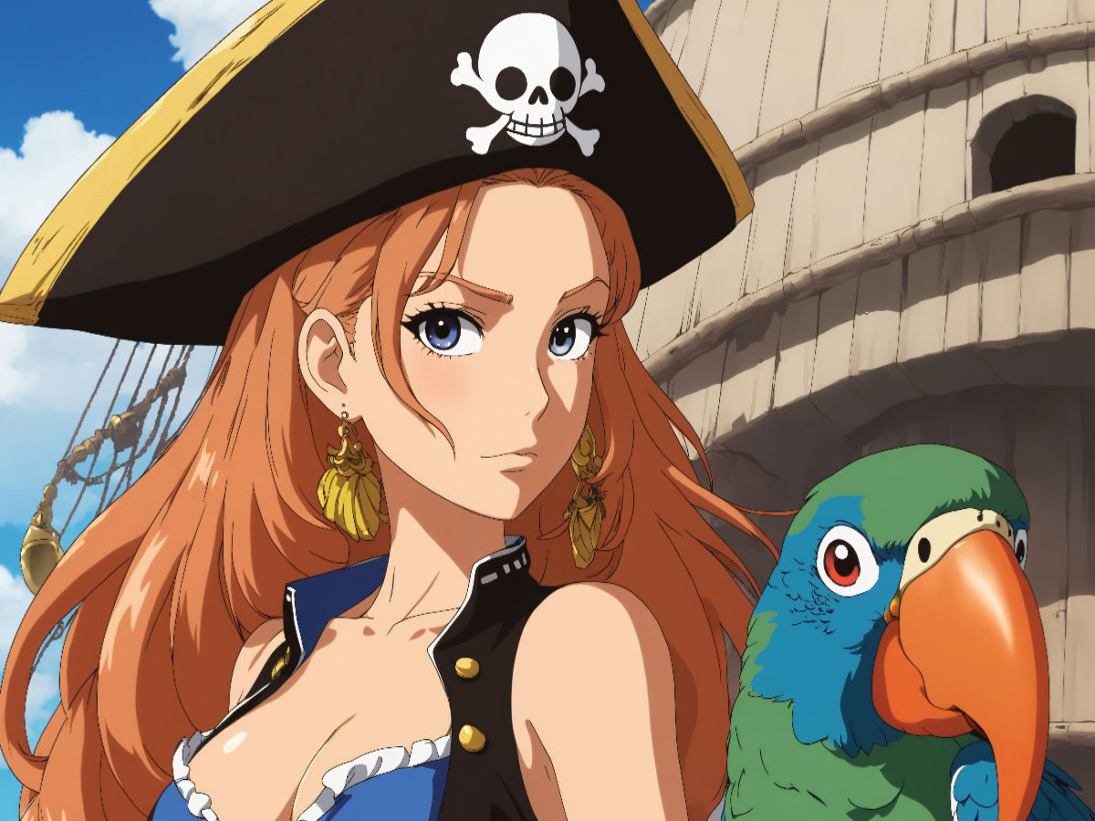 Anime Piratenmädchen mit Papagei