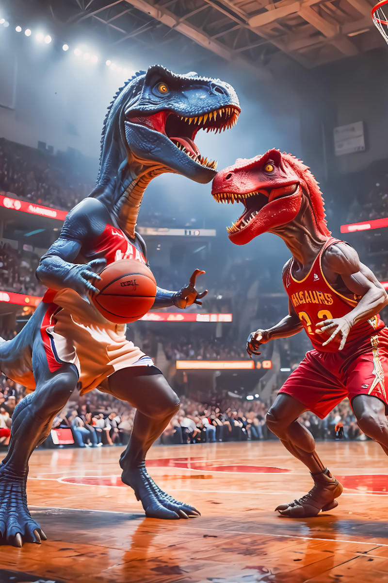 Ein Dino Basketballspiel